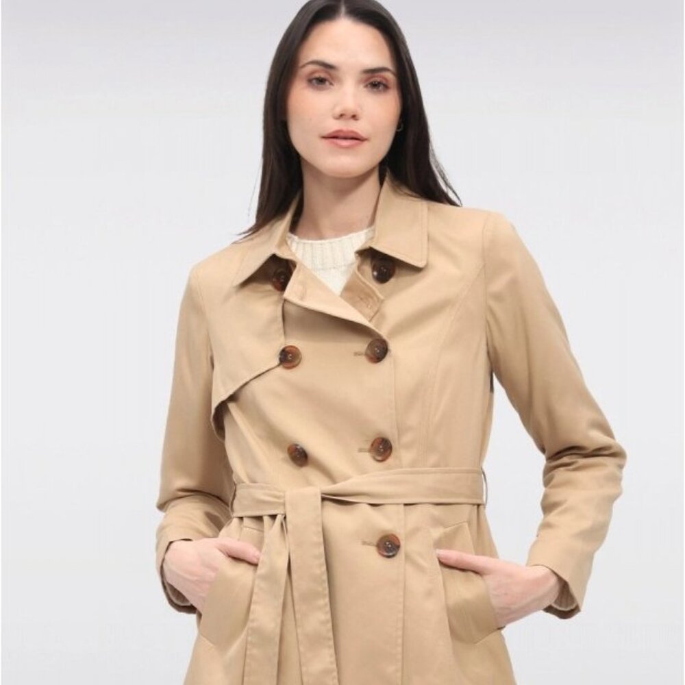 ONLY Classic Belted Short Double Breasted Trench Cost | Size L - Picture 12 of 12
